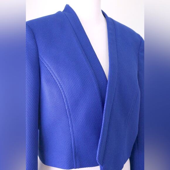 Kasper Royal Blue Cropped Open Front Lightweight Jacket - Picture 4 of 8